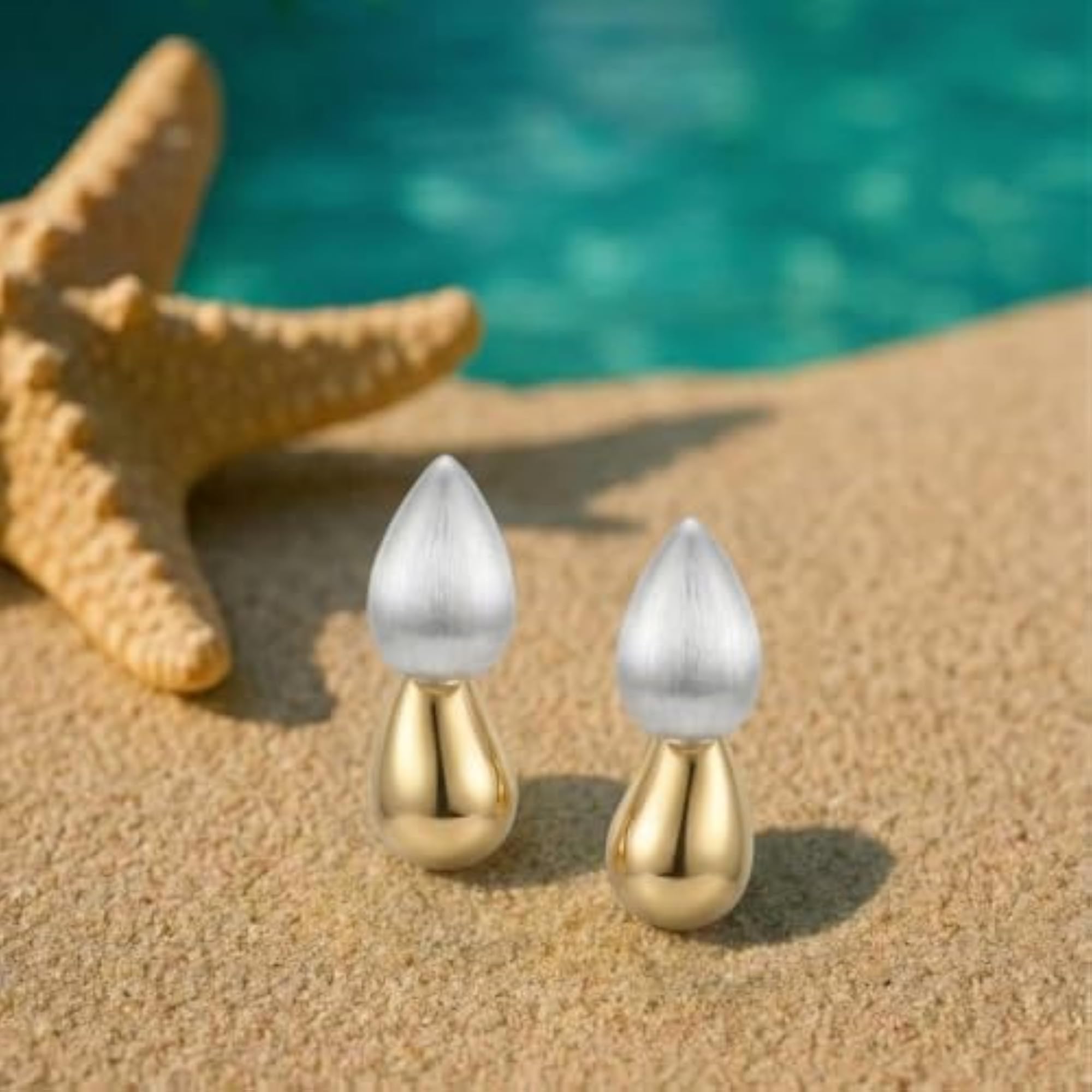 Women's Dual-Tone Teardrop Statement Earrings, Lightweight